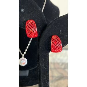 Vintage Red Napier Screw Back/Clip On Cage Hoop Earrings